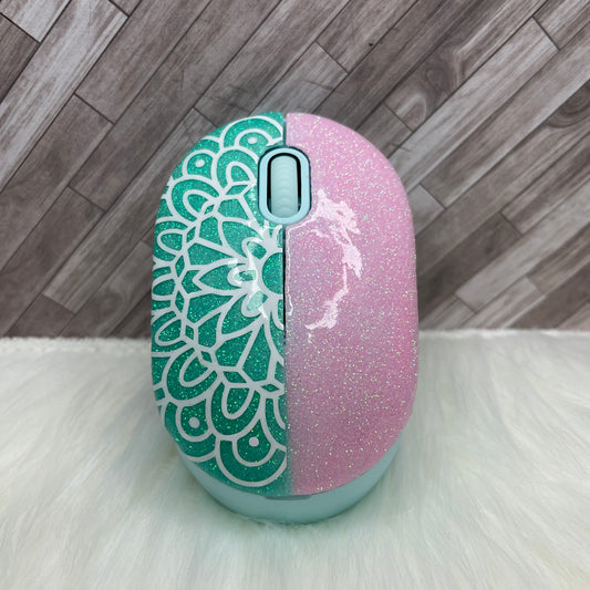 Pink & Teal Mandala Glittered Wireless Mouse