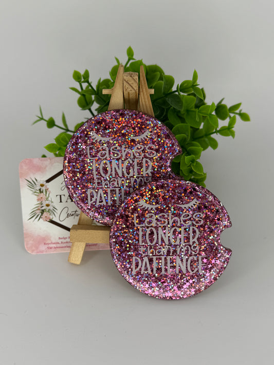 Lashes Longer Than My Patience Glittered Car Coaster Set