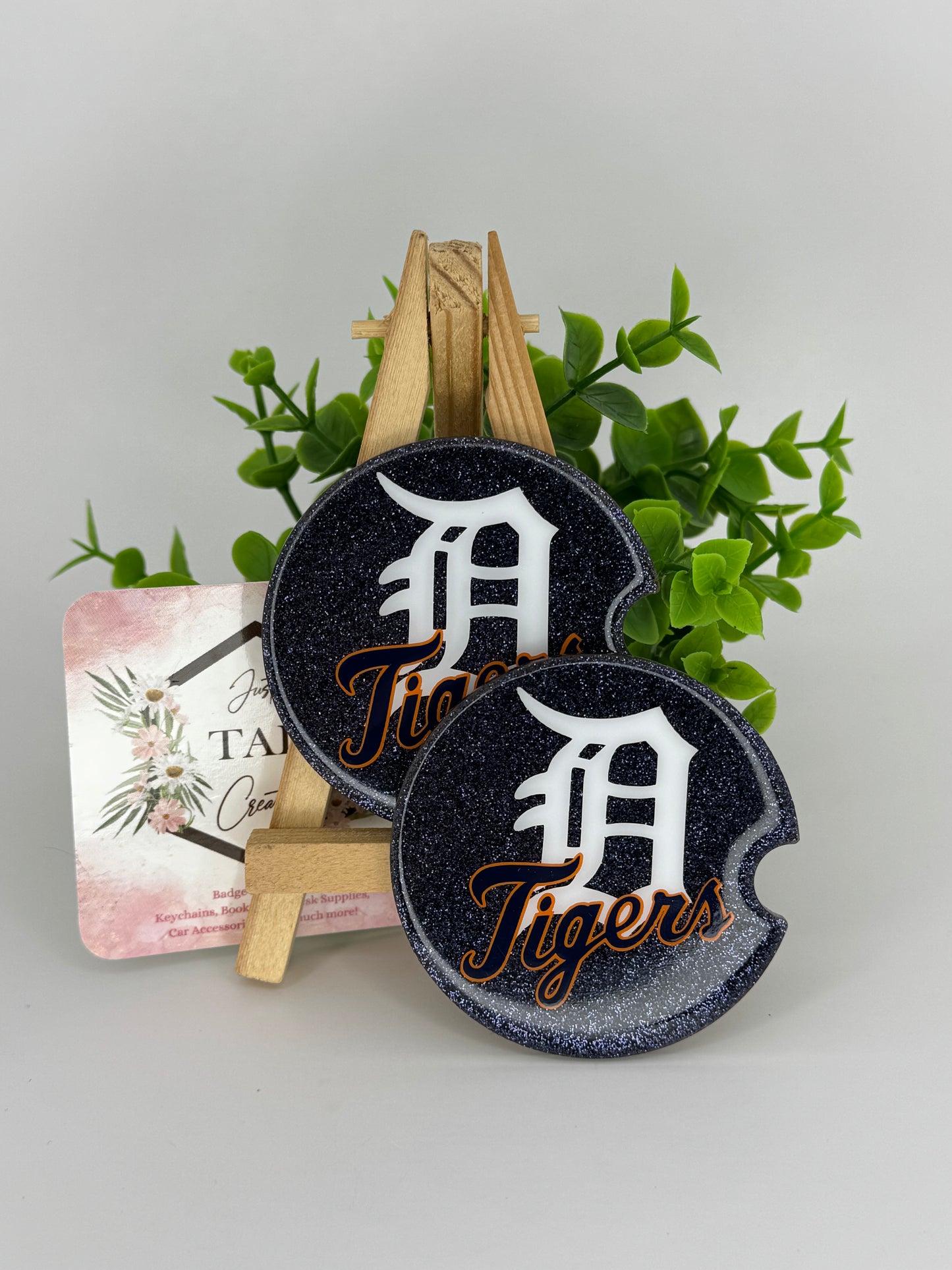 Detroit Baseball Glittered Car Coaster Set