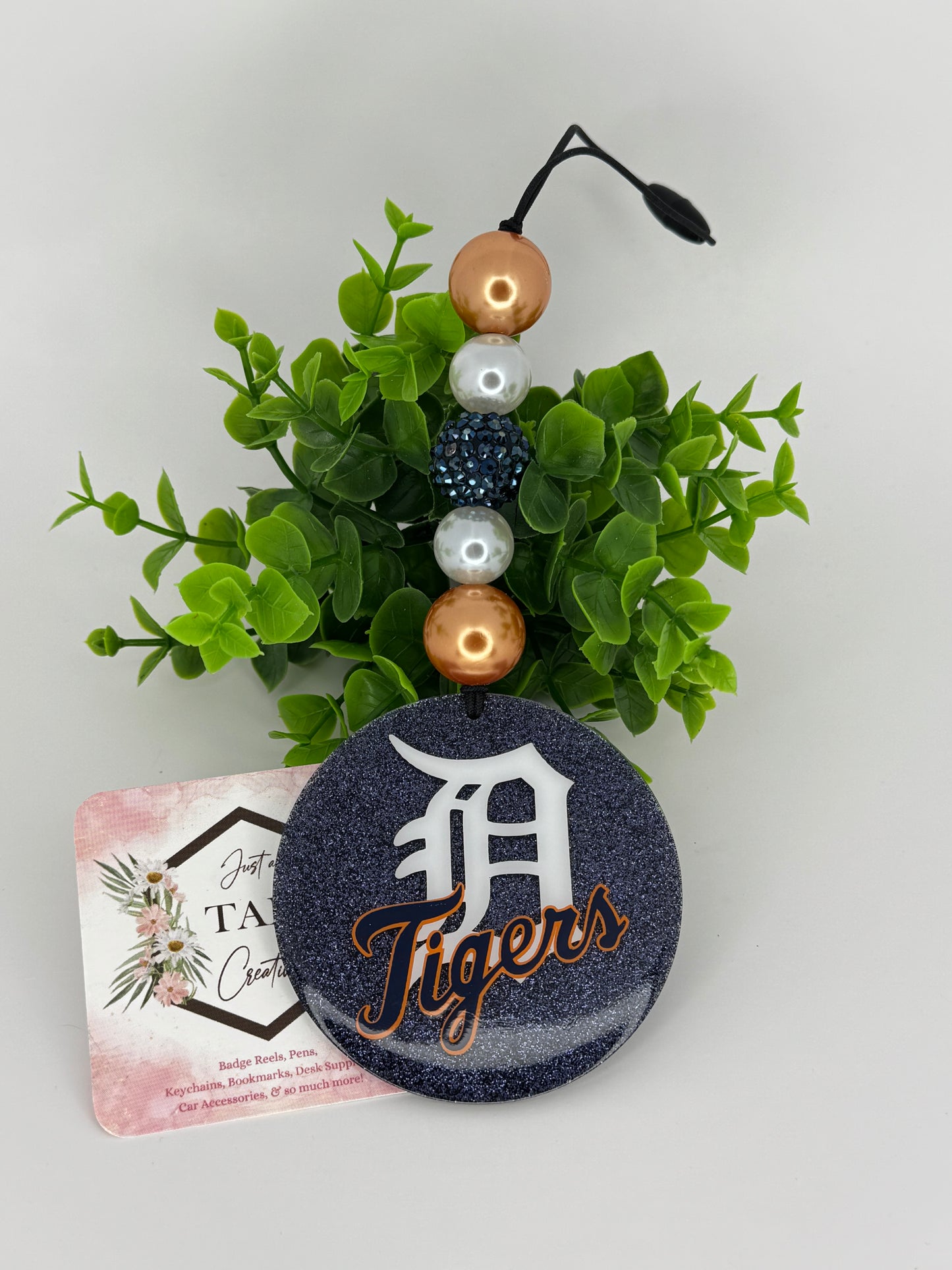 Detroit Baseball Glittered Bead Car Dangle