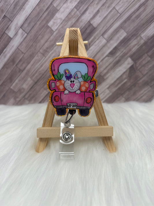 Easter Bunny in back of the truck Interchangeable Badge Reel Topper