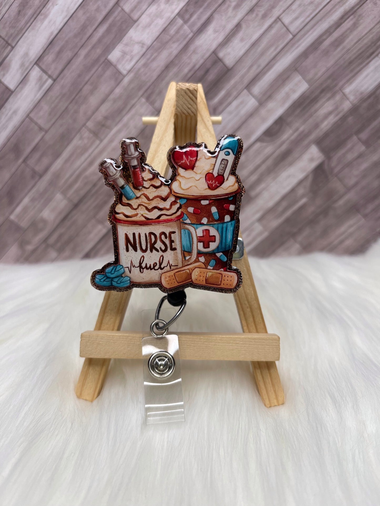 Nurse Fuel Glittered Interchangeable Badge Reel Topper