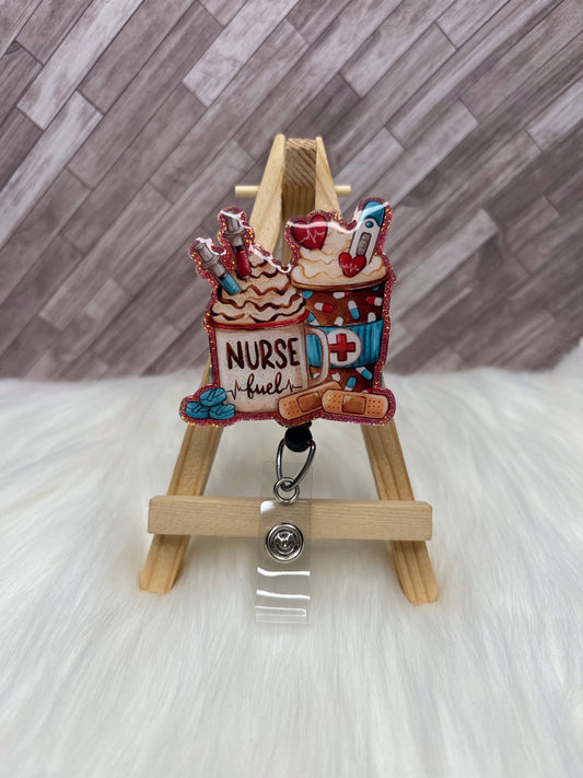 Nurse Fuel Glittered Interchangeable Badge Reel Topper