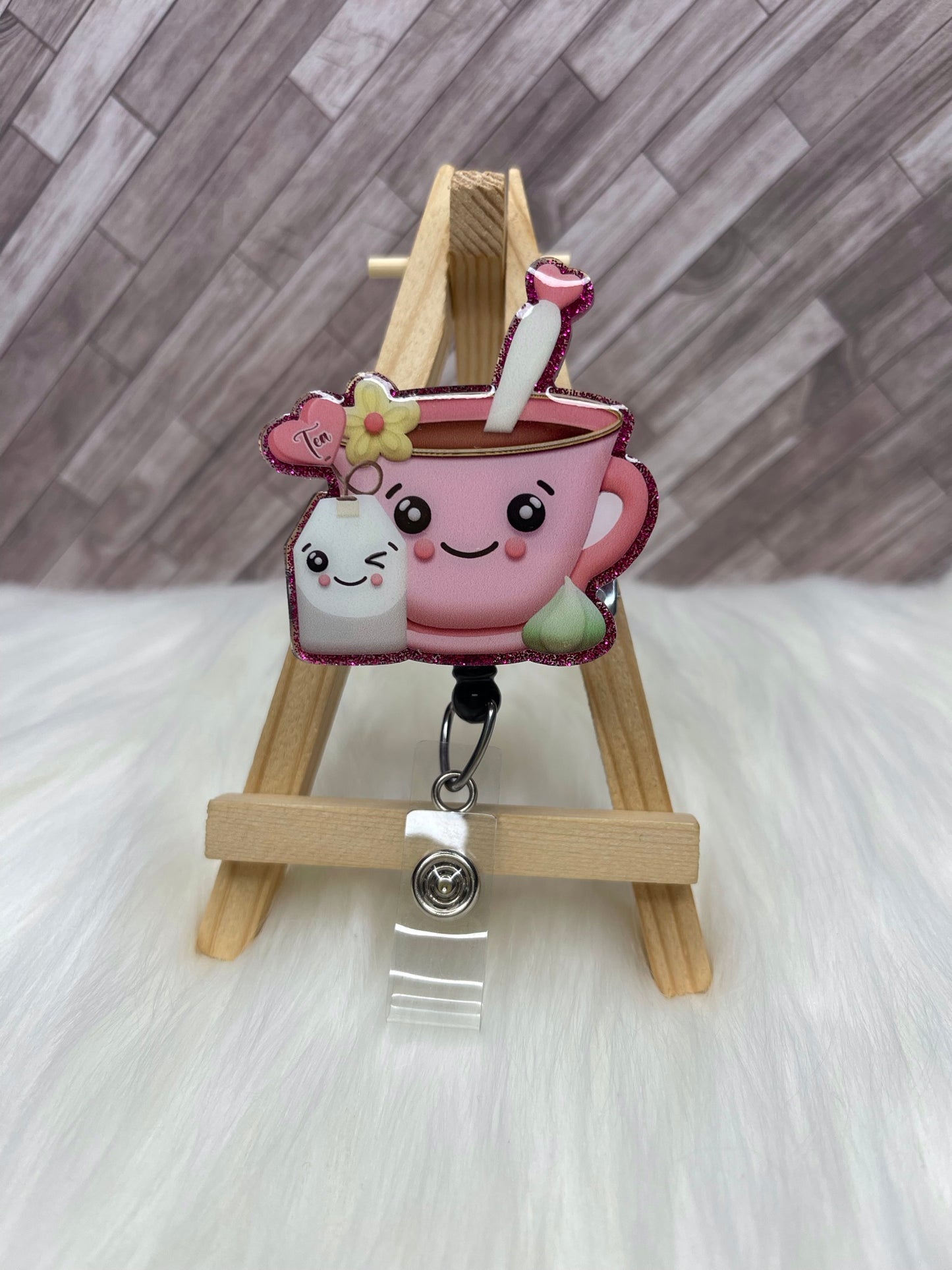 Cute Tea and Milk Glittered Interchangeable Badge Reel Topper