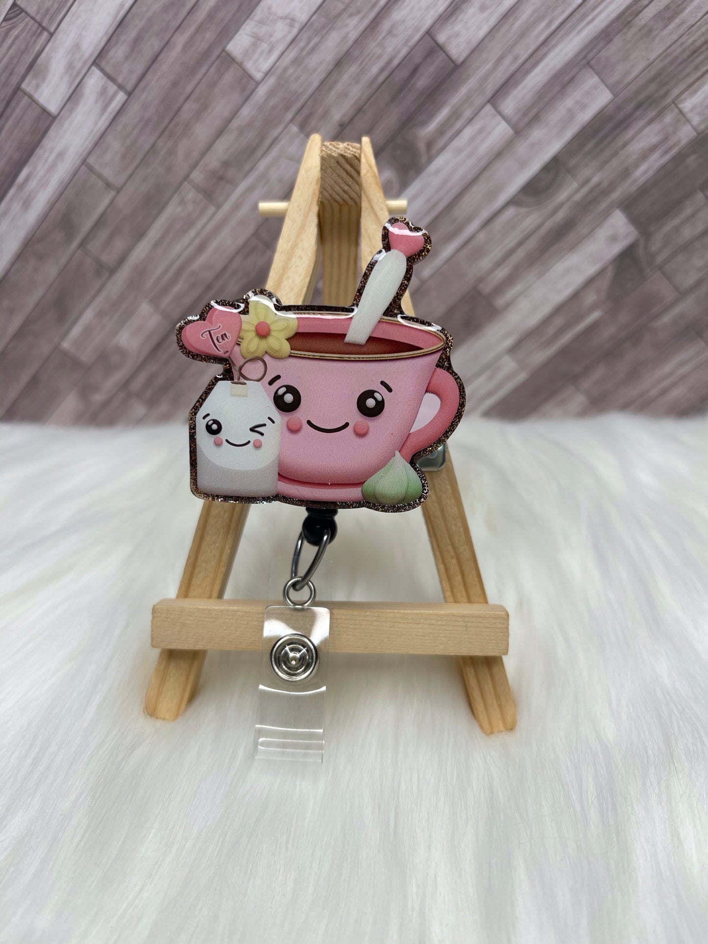 Cute Tea and Milk Glittered Interchangeable Badge Reel Topper