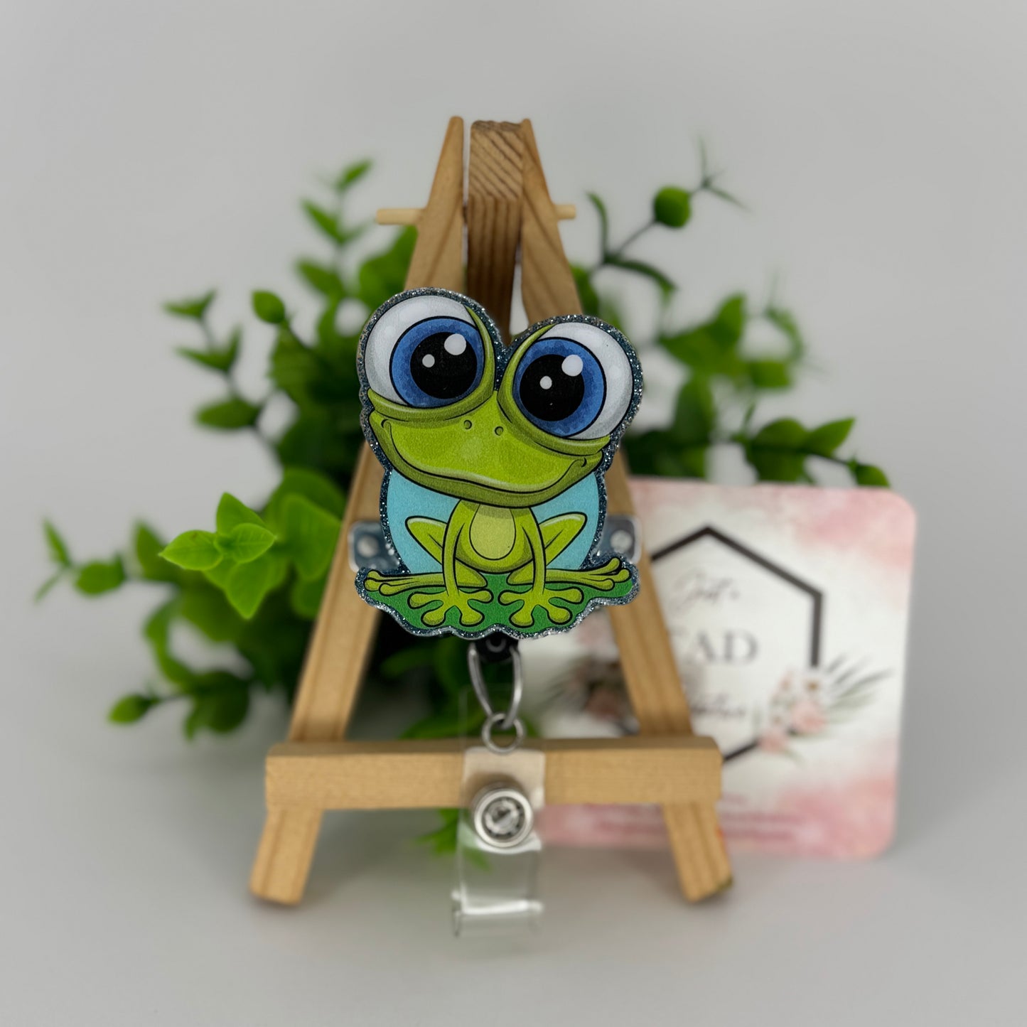 Big Eyed Frog Glittered Interchangeable Badge Reel Topper