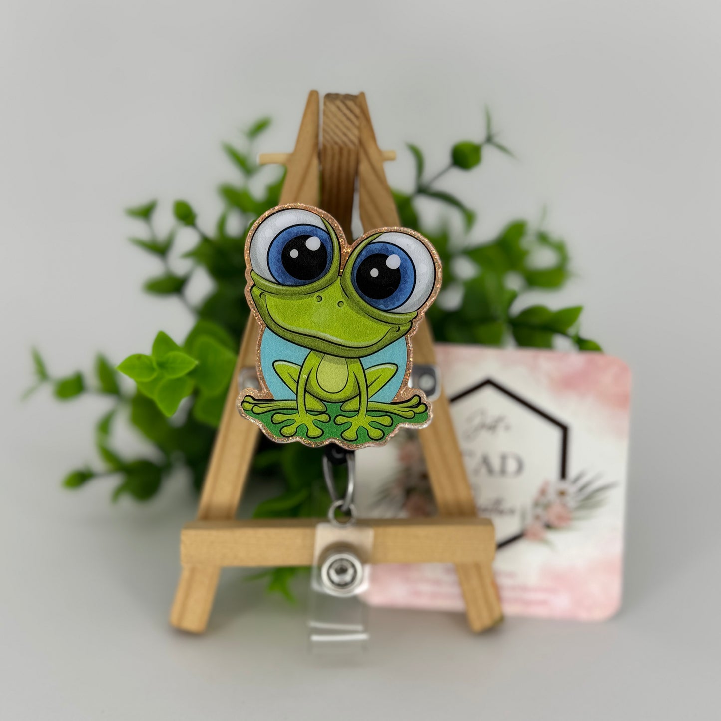 Big Eyed Frog Glittered Interchangeable Badge Reel Topper