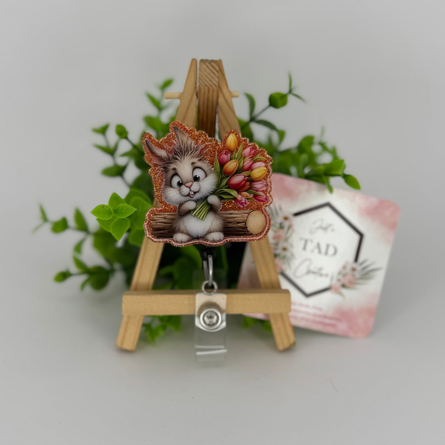 Bunny with Tulip Bouquet Interchangeable Badge Topper