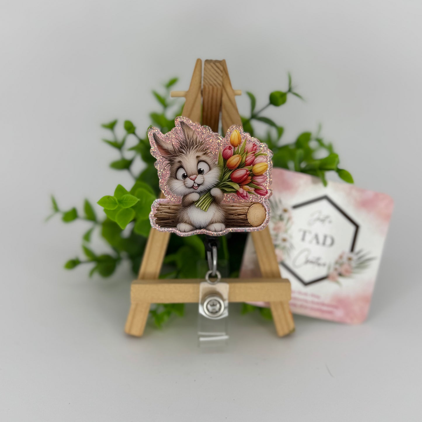 Bunny with Tulip Bouquet Interchangeable Badge Topper