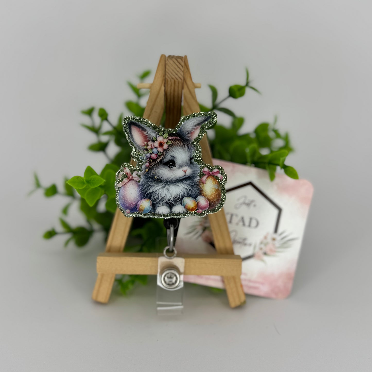 Fluffy Bunny with Eggs Interchangeable Badge Topper