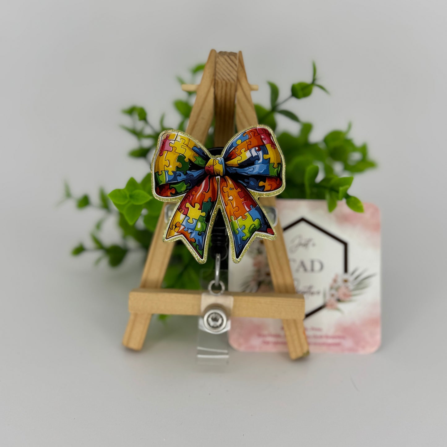 Autism Awareness Puzzle Coquette Bow Interchangeable Badge Topper