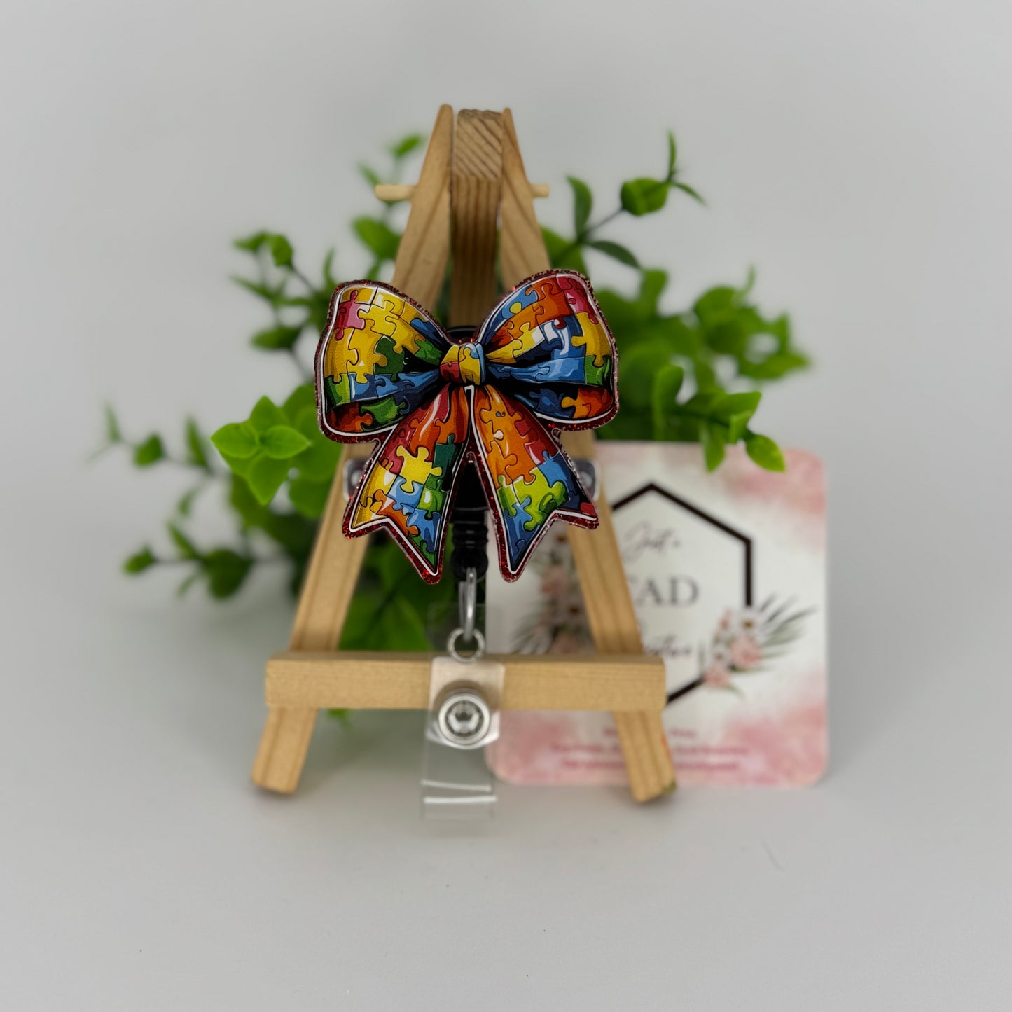 Autism Awareness Puzzle Coquette Bow Interchangeable Badge Topper