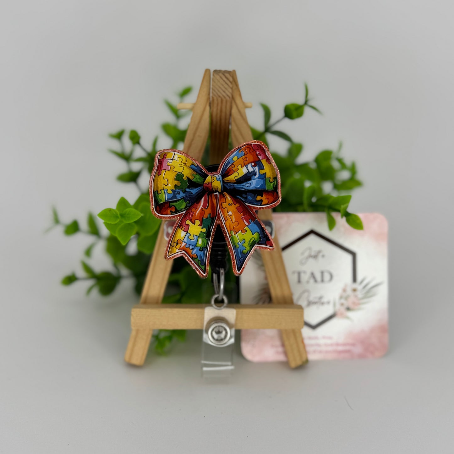 Autism Awareness Puzzle Coquette Bow Interchangeable Badge Topper