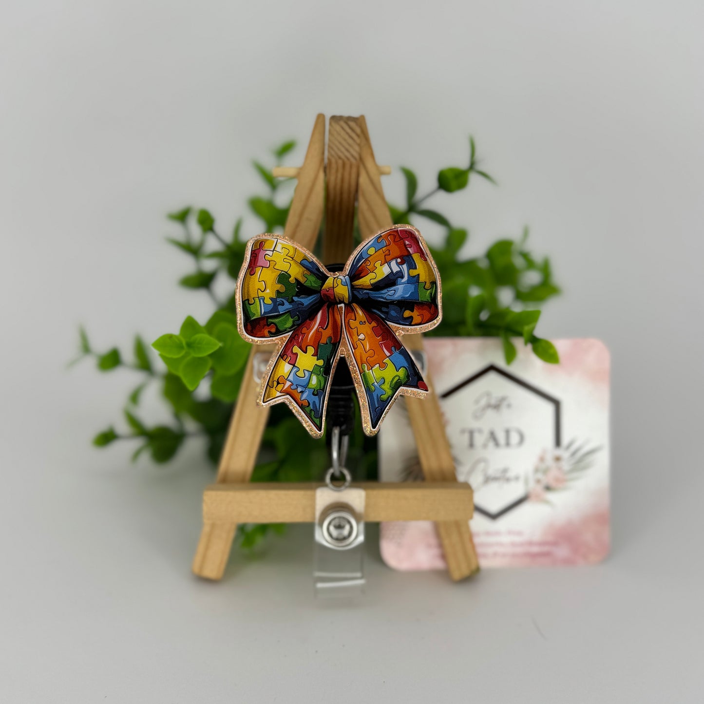 Autism Awareness Puzzle Coquette Bow Interchangeable Badge Topper