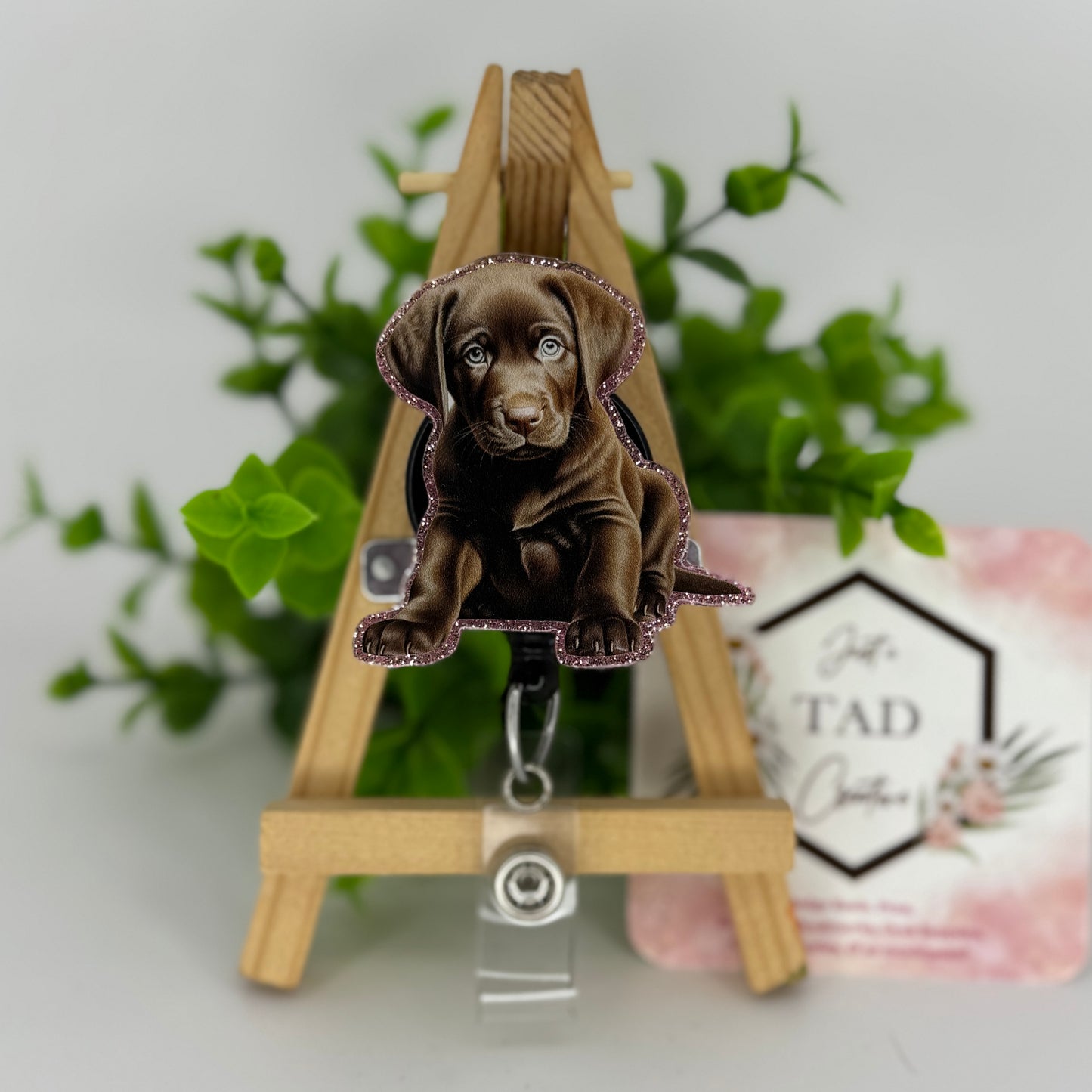 Chocolate Labrador Puppy Interchangeable Badge Reel Topper