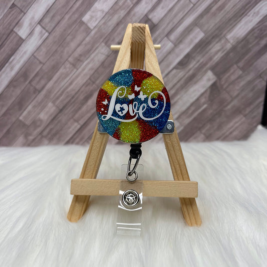 Rainbow LOVE Circle Glittered Interchangeable Badge Reel Topper