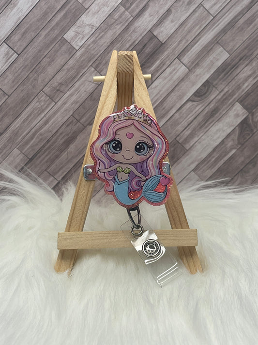 Mermaid Princess Fair Skin Glittered Interchangeable Badge Reel Topper