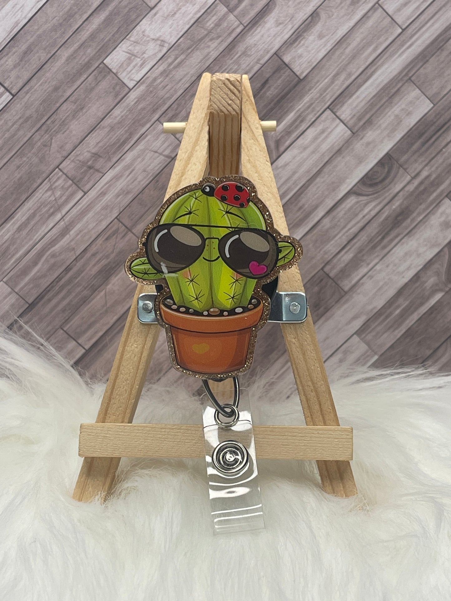 Cactus with Sunglasses Glittered Interchangeable Badge Reel Topper