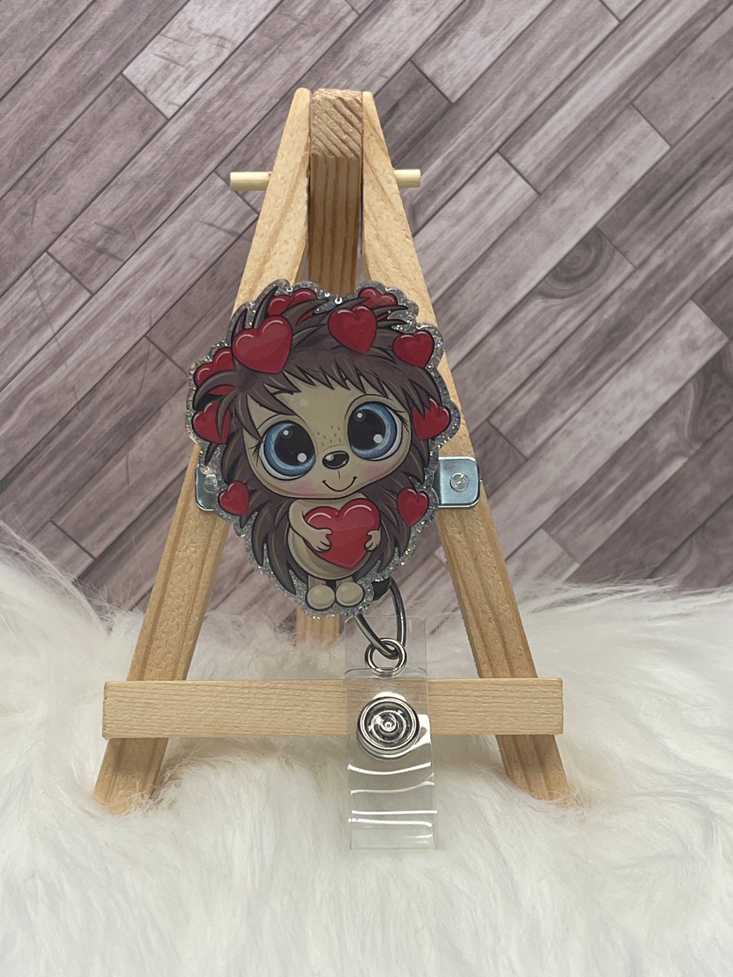 Hedgehog with Hearts Glittered Interchangeable Badge Reel Topper