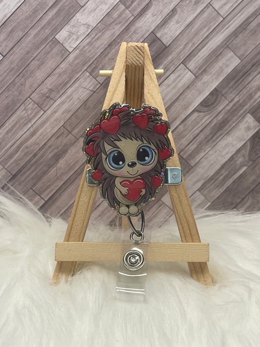 Hedgehog with Hearts Glittered Interchangeable Badge Reel Topper