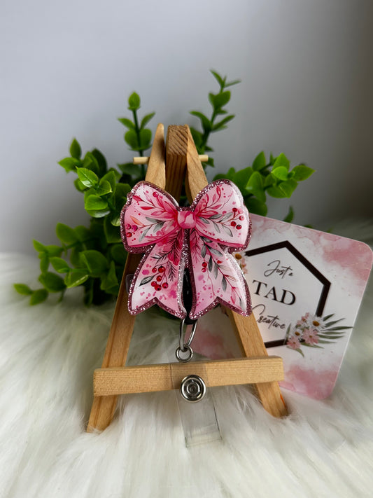 Pink Christmas Cherry Bow Interchangeable Topper