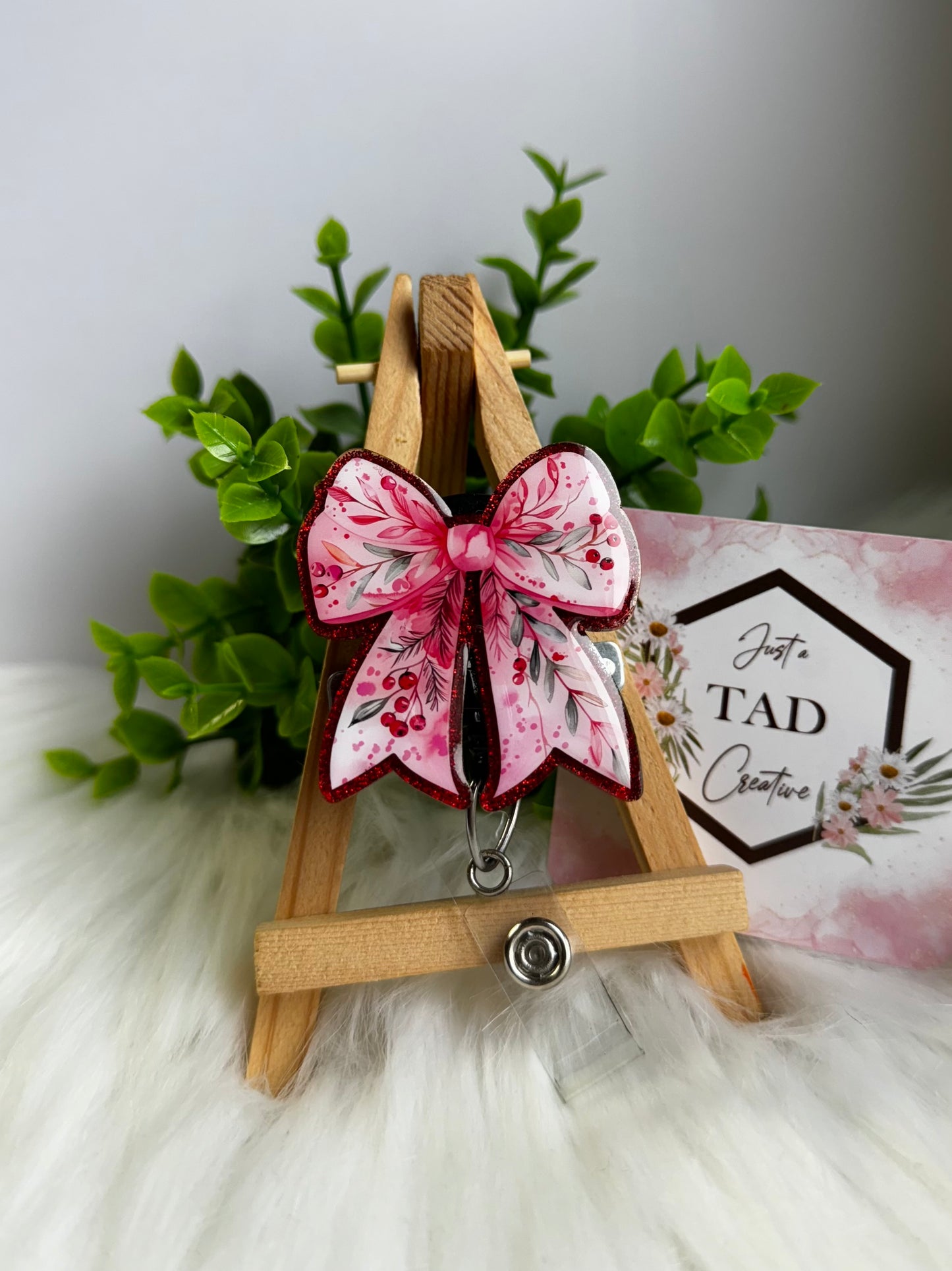 Pink Christmas Cherry Bow Interchangeable Topper