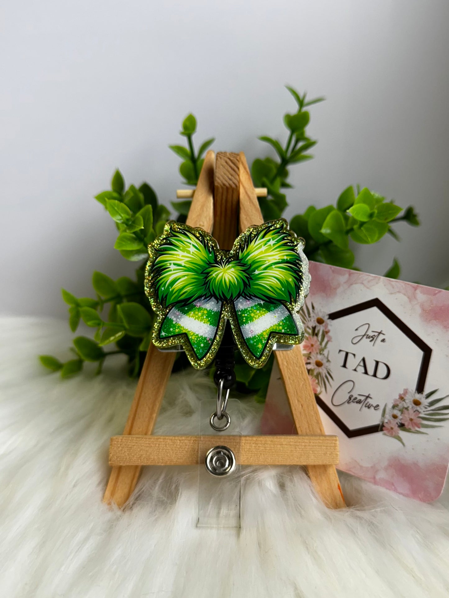 Green Fur Holiday Bow Interchangeable Topper