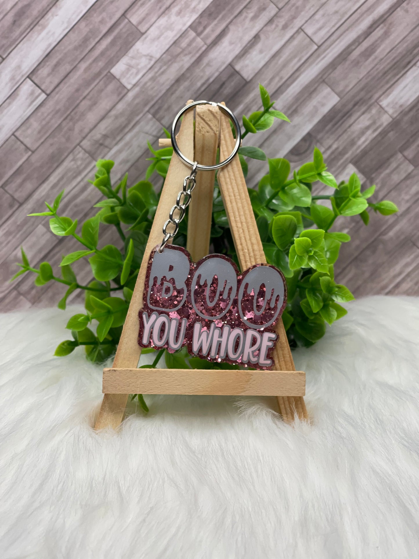 Boo You Whore Glittered Keychain / Bag Tag