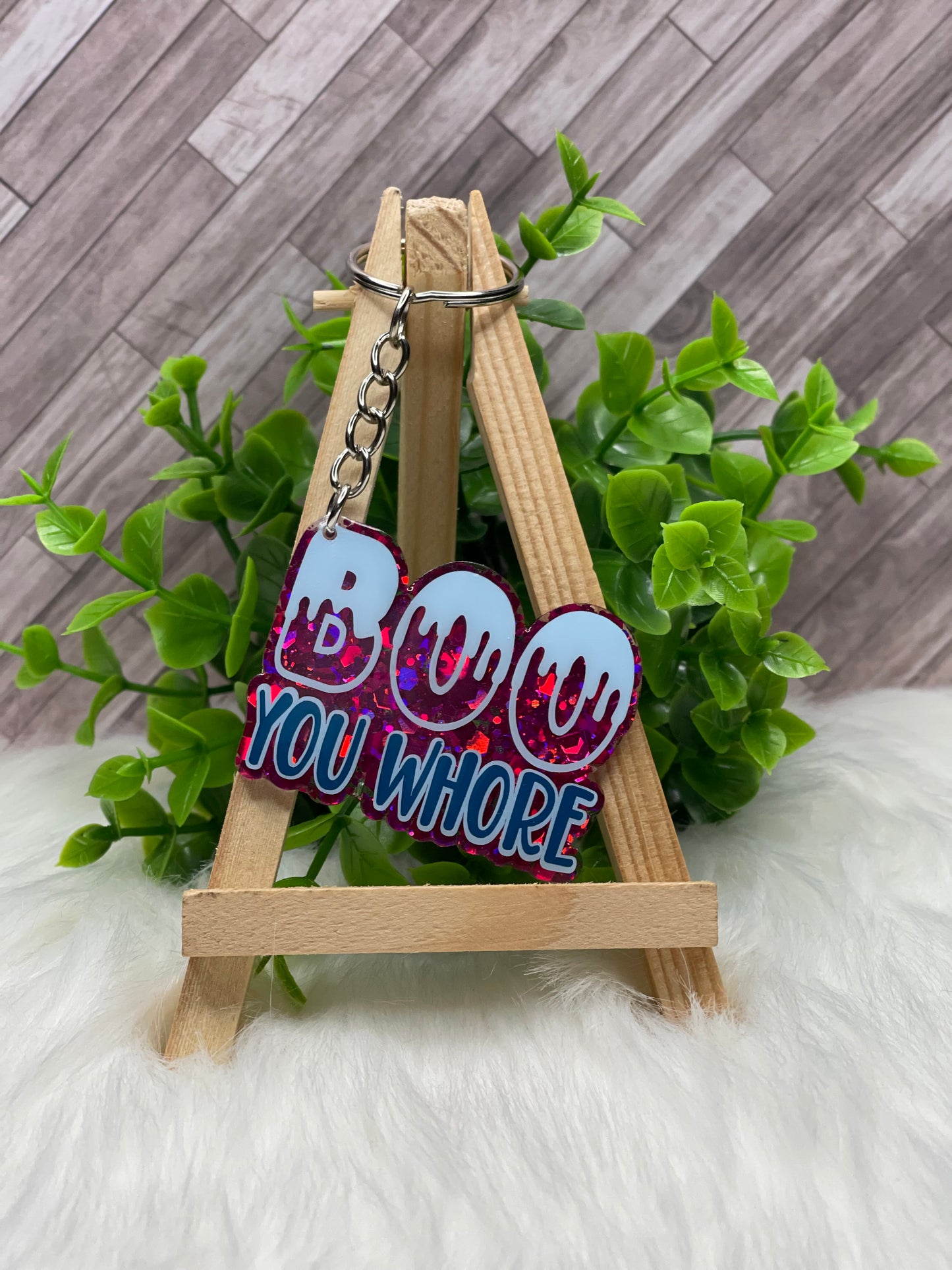 Boo You Whore Glittered Keychain / Bag Tag