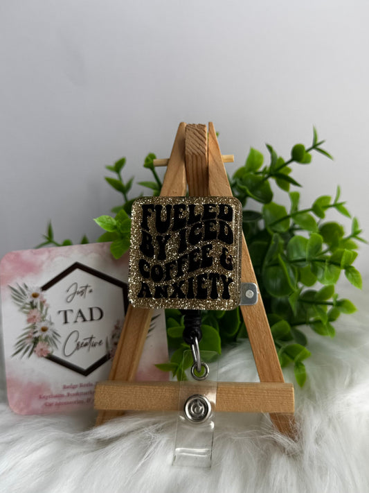 Fueled by Iced Coffee & Anxiety Glittered Interchangeable Topper