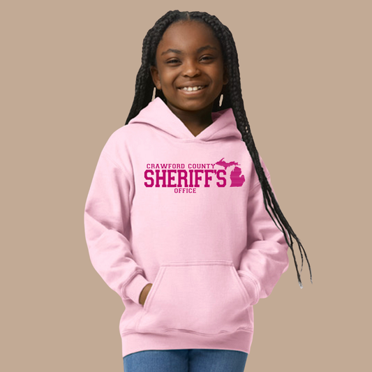 Youth Pink Simple Design Crawford County Hooded Sweatshirt