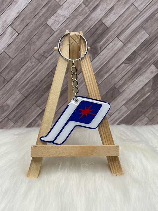 2" RTS Slanted "P" Red White & Blue Keychain