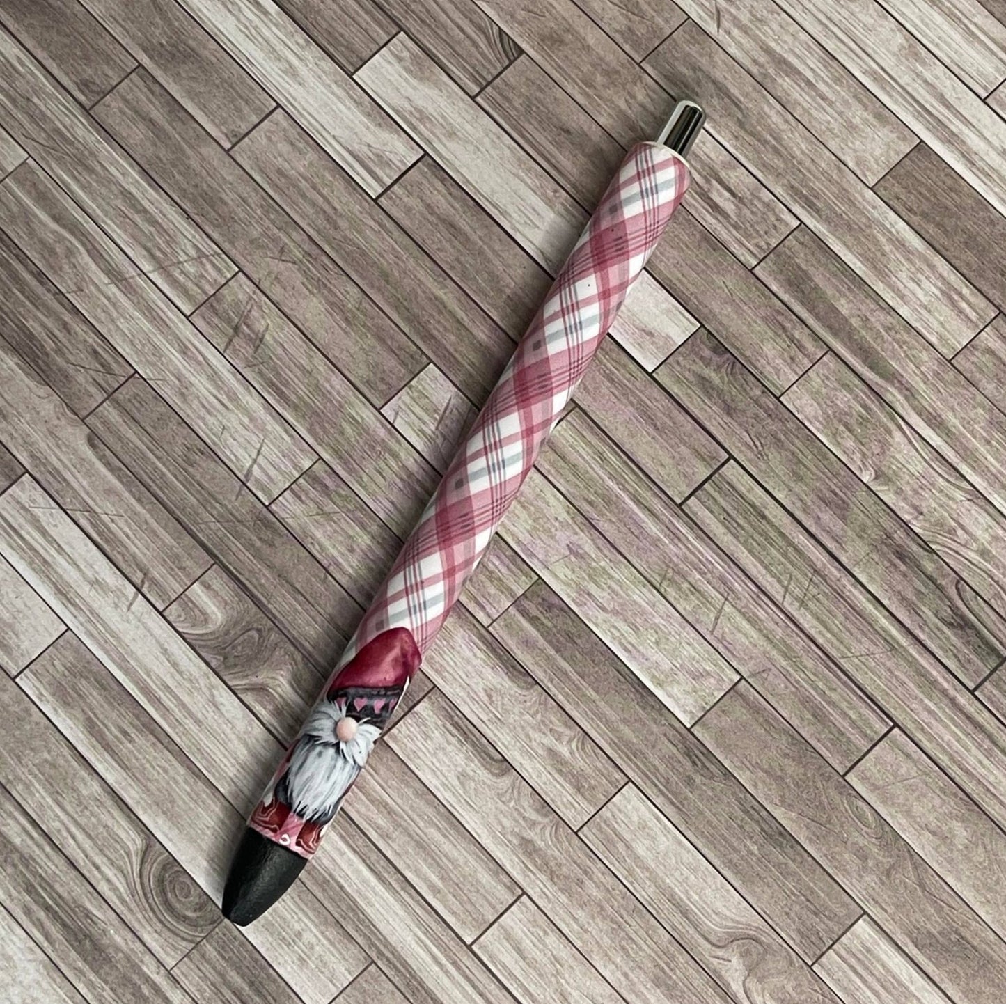 Pink Gnome Plaid Print Gel Pen