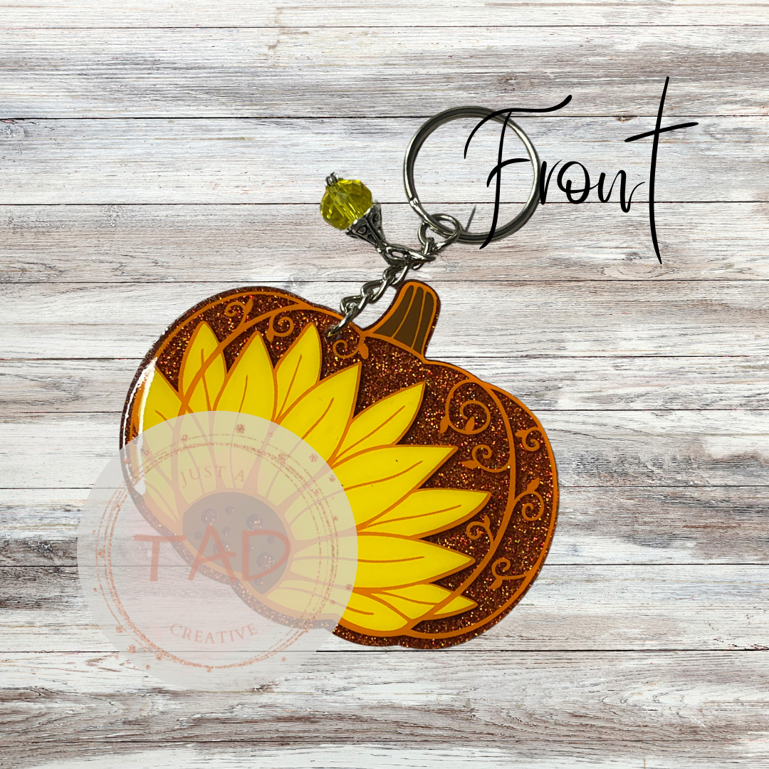 Pumpkin  3" Glittered Keychain / Bag Tag