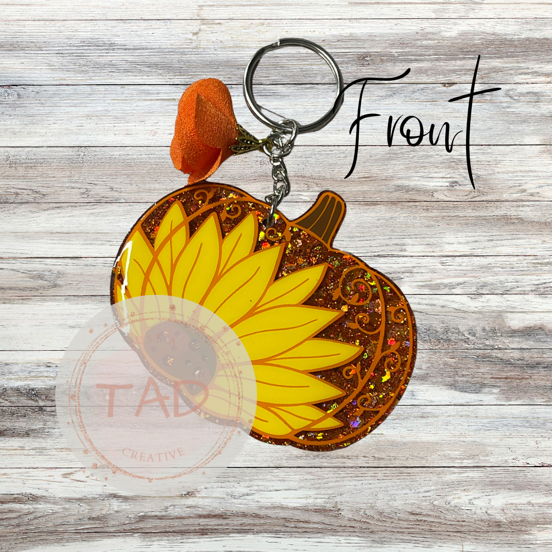 Pumpkin  3" Glittered Keychain / Bag Tag