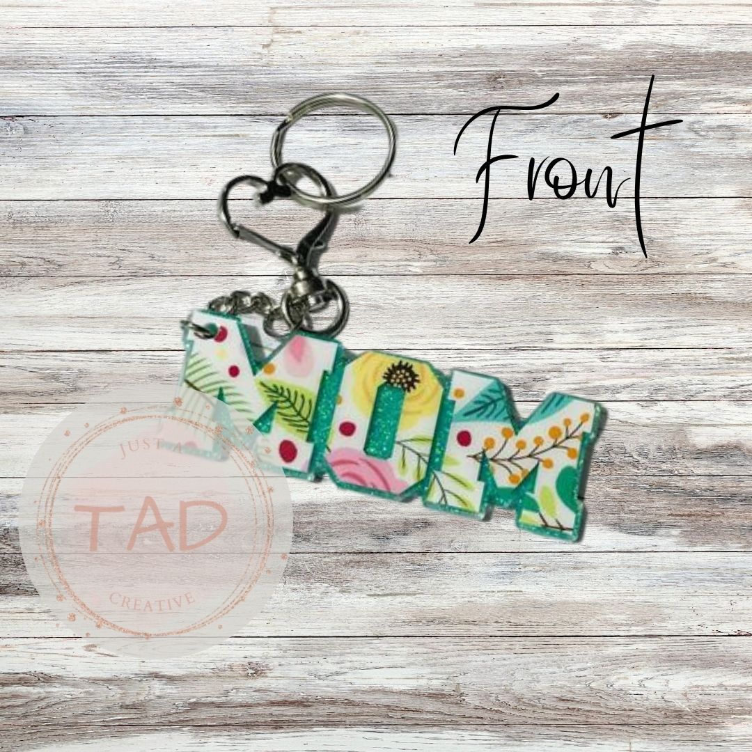 MOM 3" Glittered Keychain