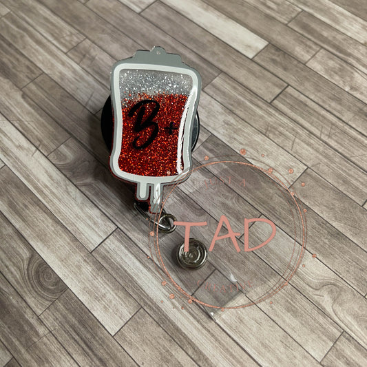 "B+" Blood IV Bag Interchangeable Badge/Lanyard Topper