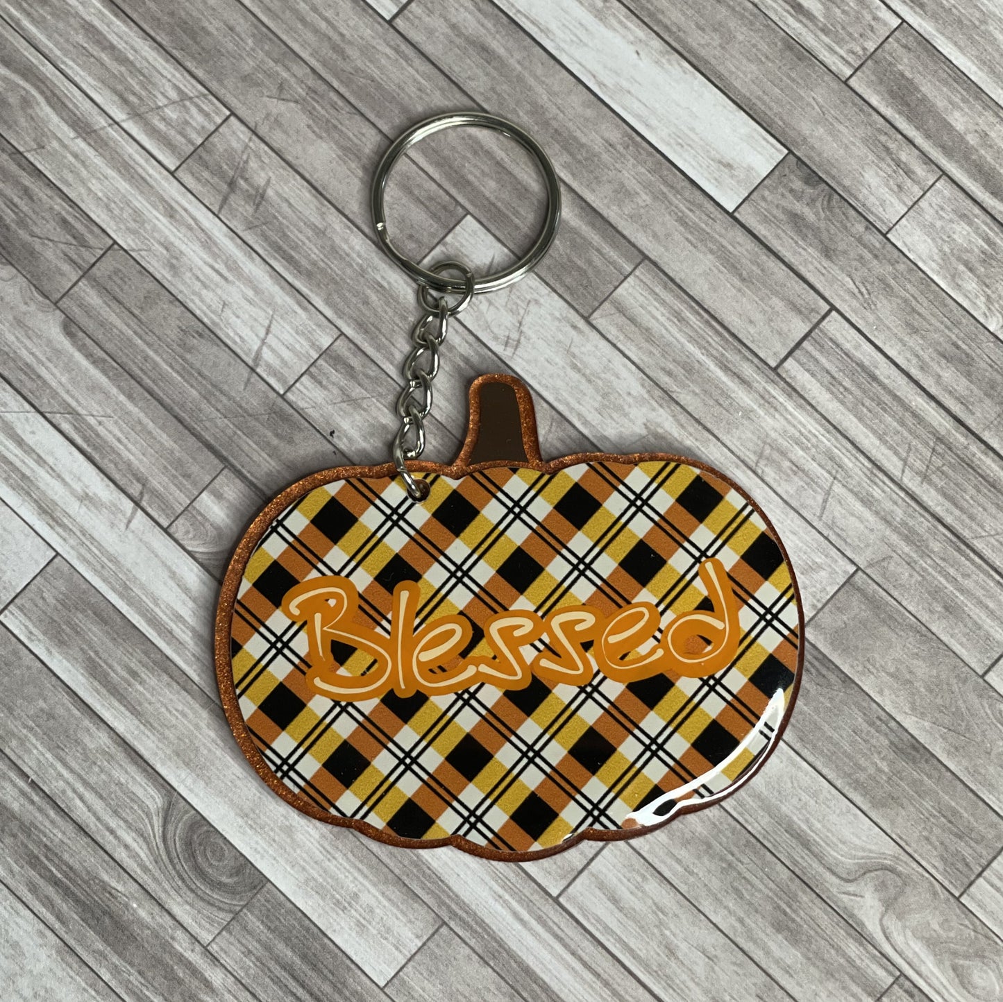Pumpkin  3" Glittered Keychain / Bag Tag