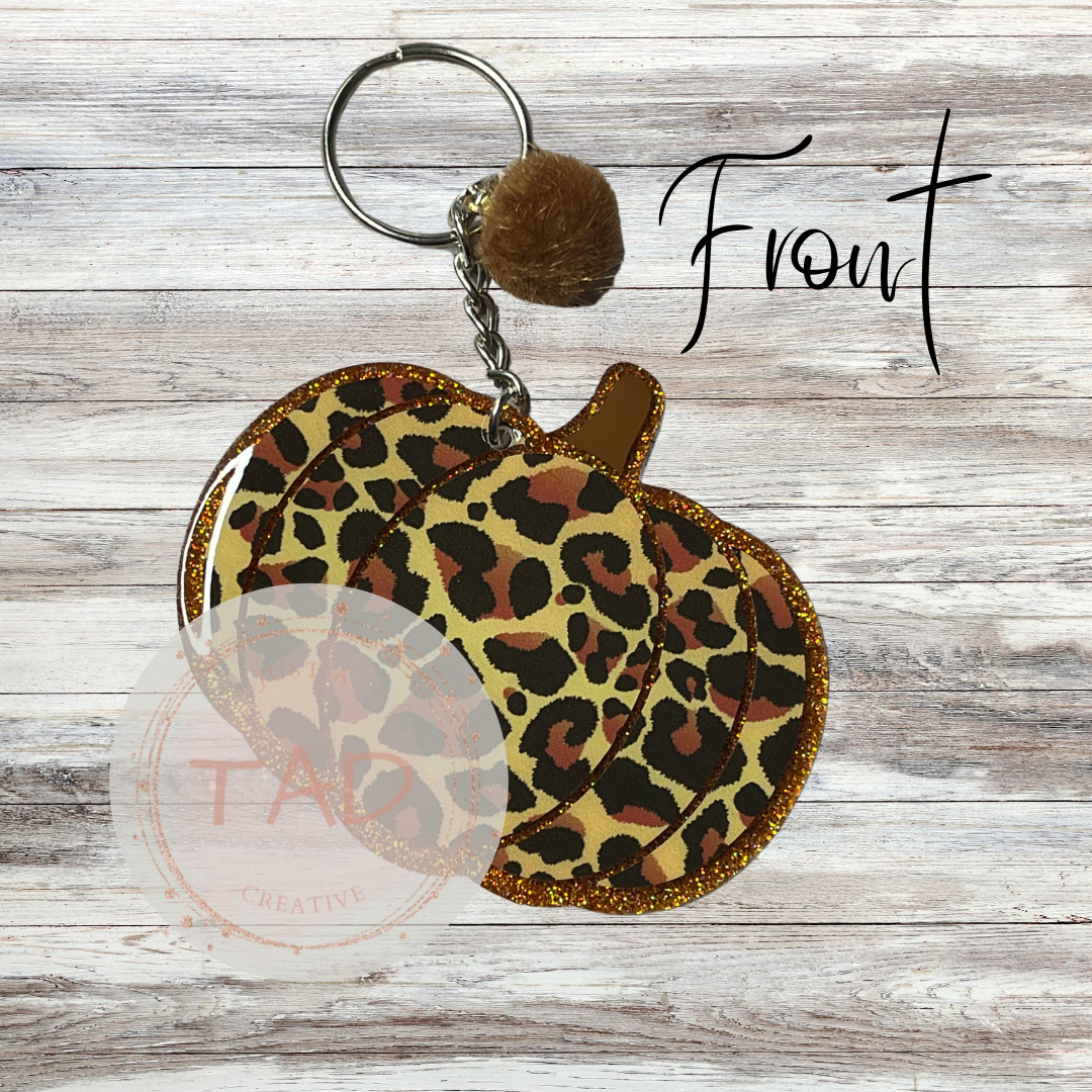 Pumpkin  3" Glittered Keychain / Bag Tag