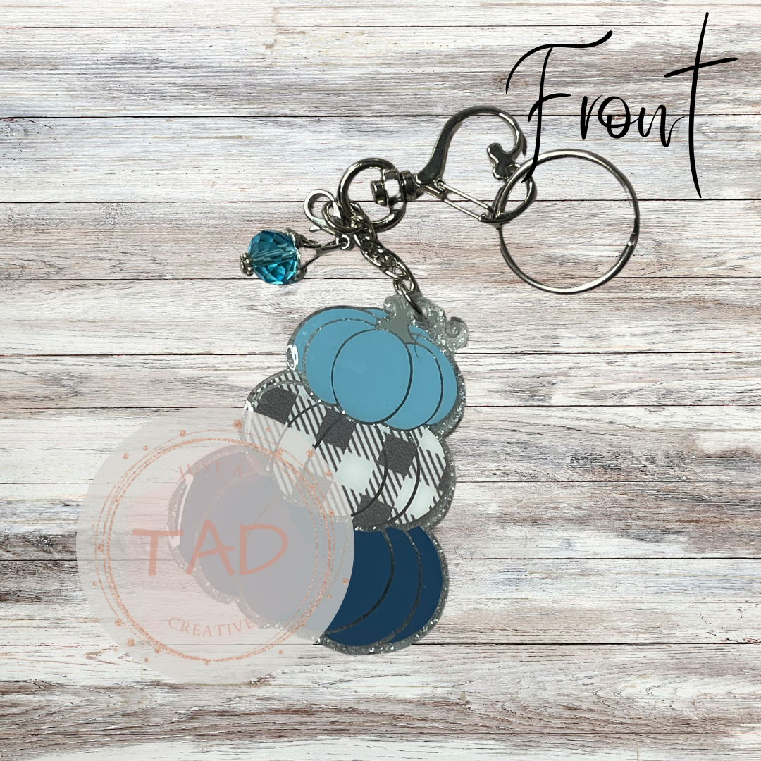 Stacked Pumpkins  3" White Glittered Keychain / Bag Tag