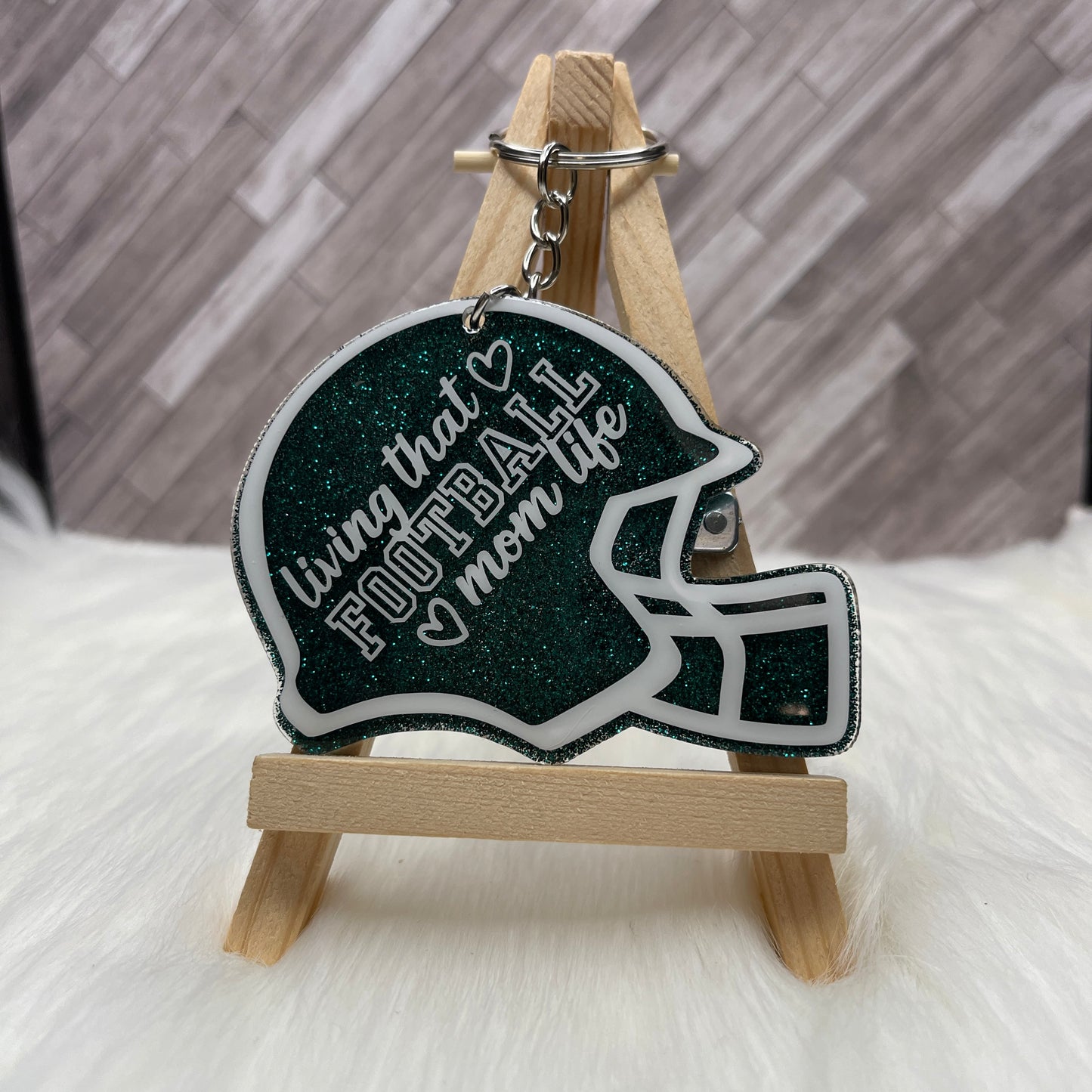 Football MOM Life Helmet 3" Glittered Keychain / Bag Tag