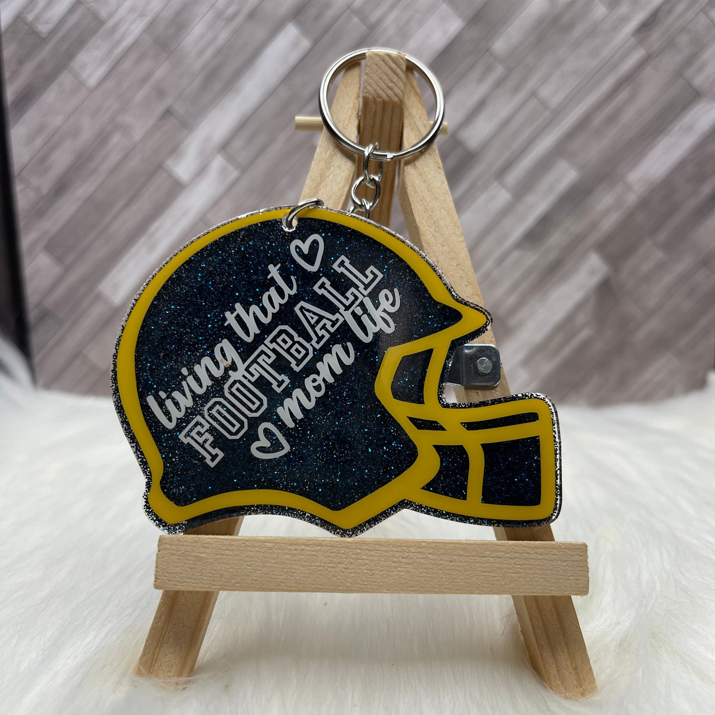 Football MOM Life Helmet 3" Glittered Keychain / Bag Tag