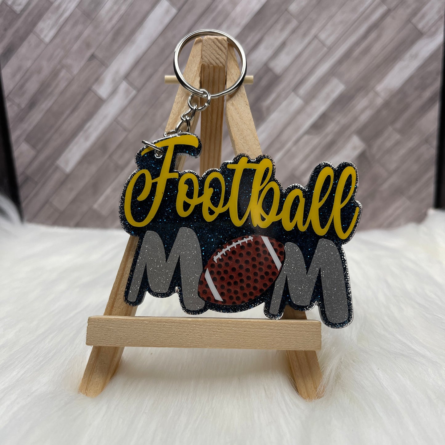 Football MOM 3" Glittered Keychain / Bag Tag