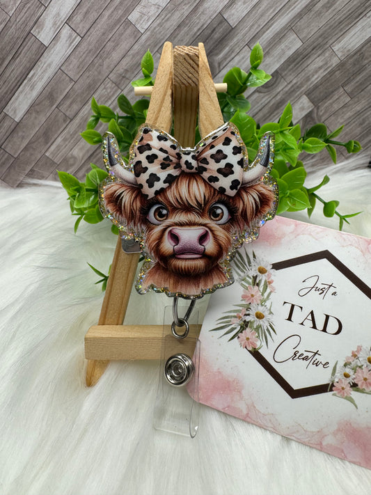 Highland Cow with Hair Bow Interchangeable Badge Reel Topper