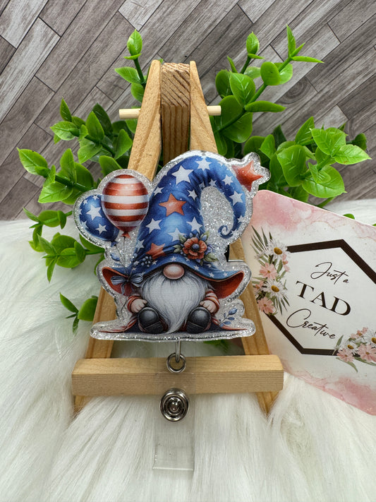 Red White & Blue Gnome Interchangeable Badge Reel Topper