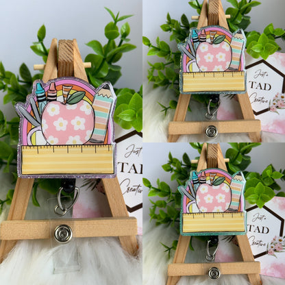 School Supply Floral Apple Glittered Interchangeable Topper