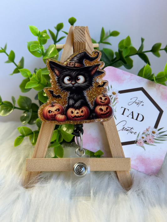 Spooky Black Cat Interchangeable Badge Topper