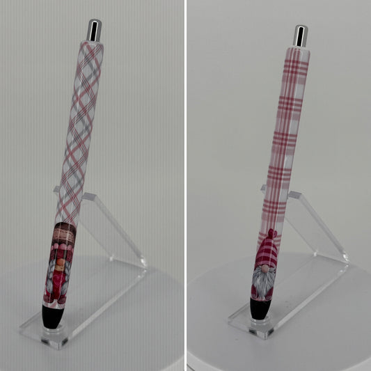 Pink Gnome Plaid Print Gel Pen