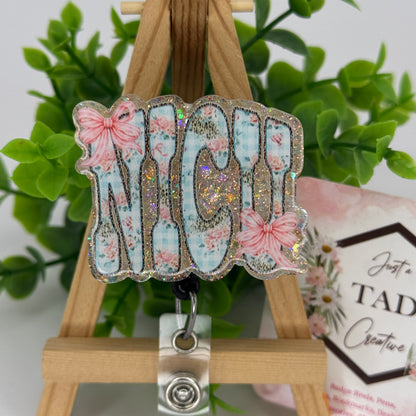 NICU Floral Bow Gingham Interchangeable Badge Reel Topper