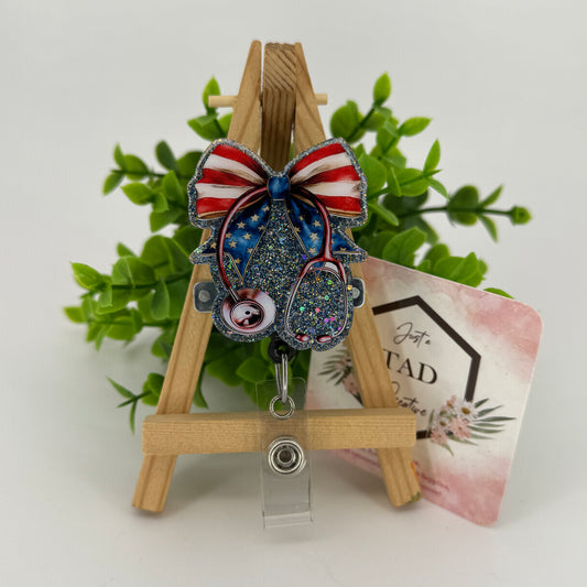 Patriotic Stethoscope with Bow Interchangeable Badge Topper